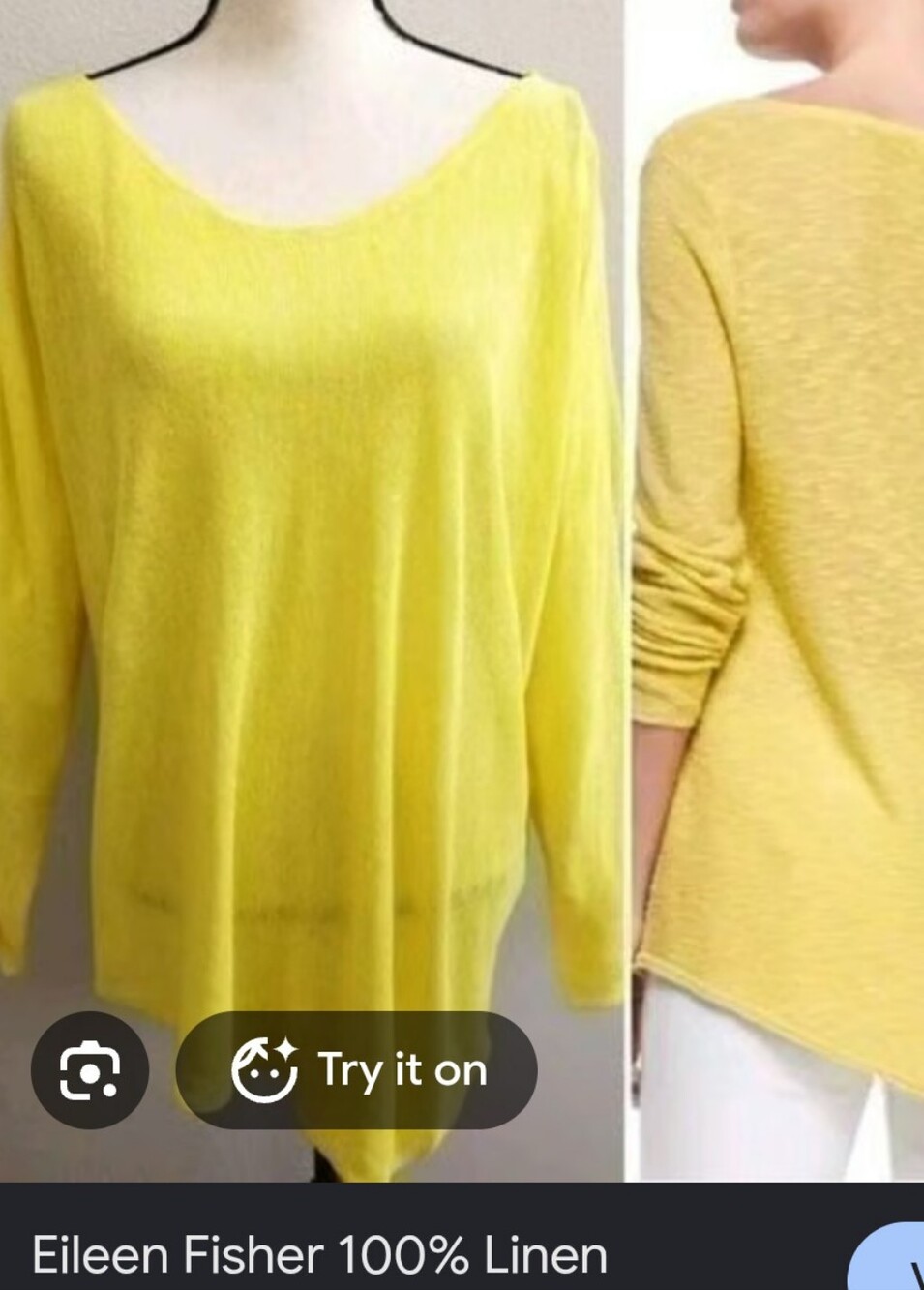 EILEEN FISHER 100% Linen V Neck Asymmetrical Sweater - Butter Yellow Size Medium